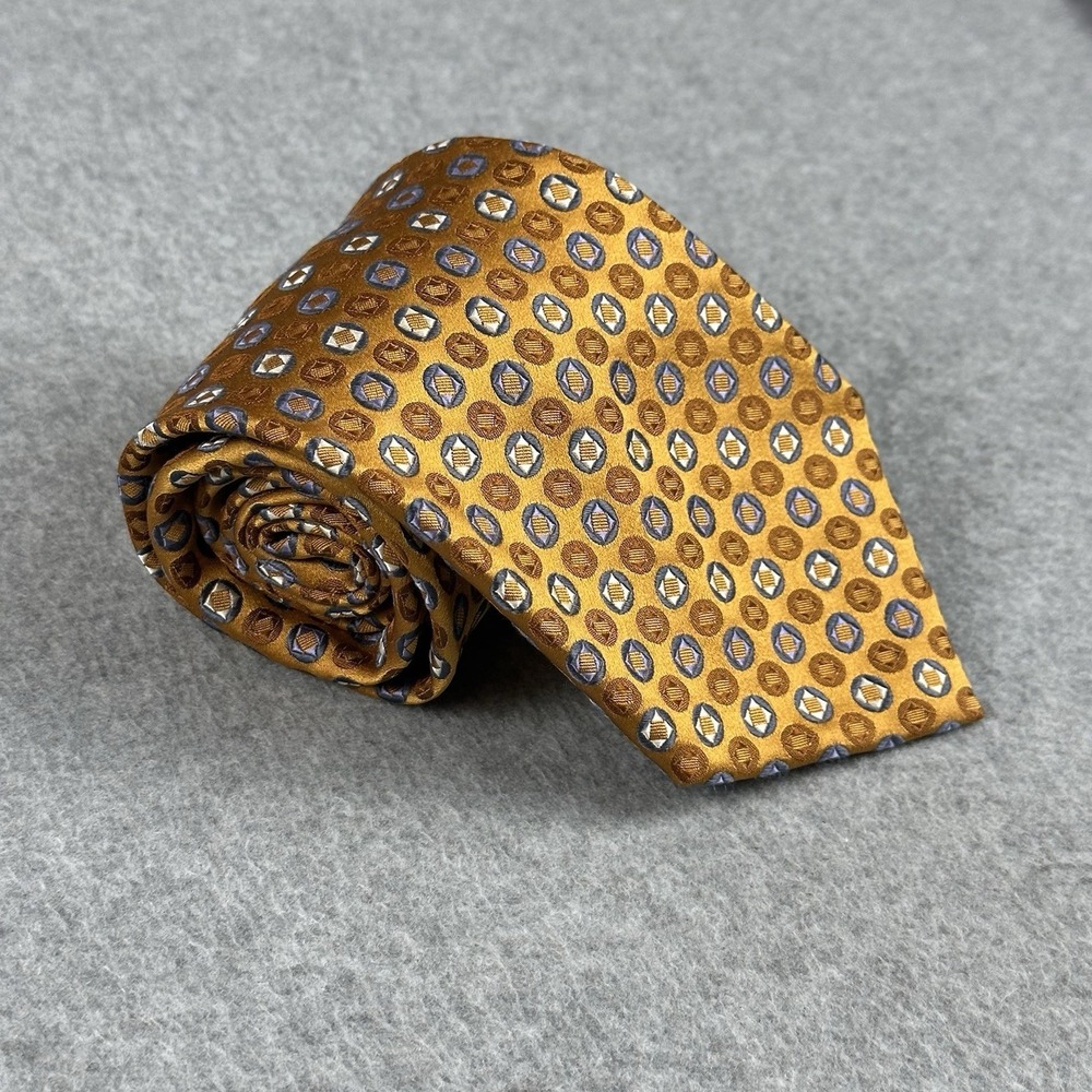 Vintage Jones New York Silk Tie Gold Blue Geometric Medallion 59x3.75"